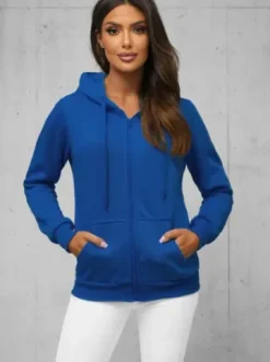 Bluza damska rozpinana z kapturem chabrowa JS/W03/65Z^Ozonee Fashion