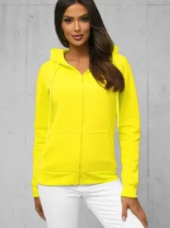 Bluza damska rozpinana z kapturem żółta-neonowa JS/W03Z^Ozonee Clearance
