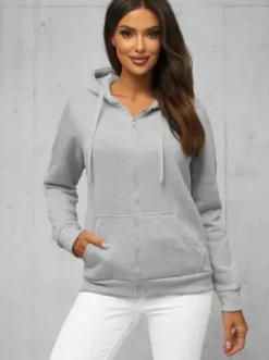 Bluza damska rozpinana z kapturem szara JS/W03Z^Ozonee Fashion