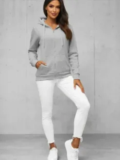 Bluza damska rozpinana z kapturem szara JS/W03Z^Ozonee Fashion