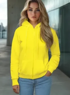Bluza damska rozpinana z kapturem żółta-neonowa JS/W03Z^Ozonee Fashion