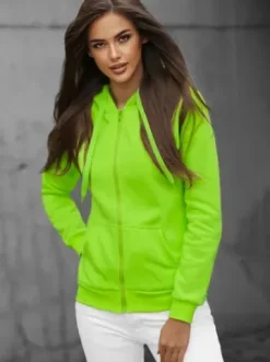 Bluza damska rozpinana z kapturem zielona-neonowa JS/W03Z^Ozonee Clearance