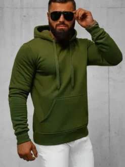 Bluza męska z kapturem khaki JS/2009Z^Ozonee Fashion