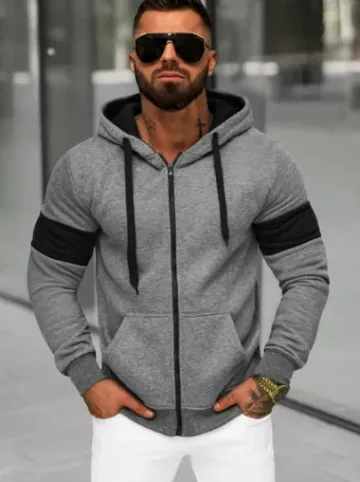 Bluza męska z kapturem rozpinana grafitowa JS/8B1329/5^Ozonee Sale