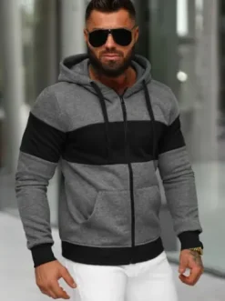 Bluza męska z kapturem rozpinana grafitowa JS/8B1337/5^Ozonee Fashion