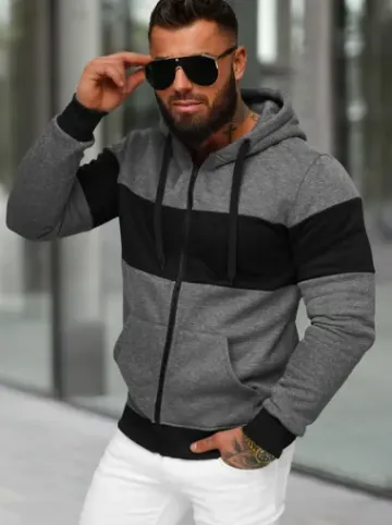 Bluza męska z kapturem rozpinana grafitowa JS/8B1337/5^Ozonee Fashion