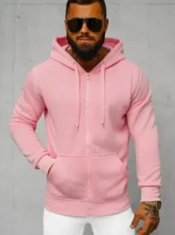 Bluza męska z kapturem rozpinana pudrowa JS/2008Z^Ozonee Discount