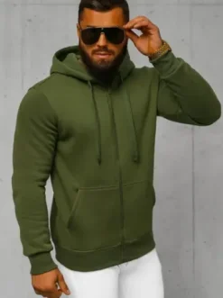 Bluza męska z kapturem rozpinana khaki JS/2008Z^Ozonee Hot
