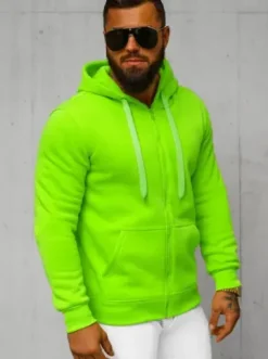 Bluza męska z kapturem rozpinana zielona-neonowa JS/2008Z^Ozonee Best