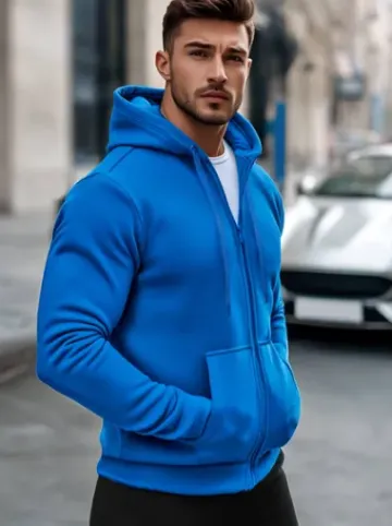 Bluza męska z kapturem rozpinana niebieska JS/2008Z^Ozonee Online