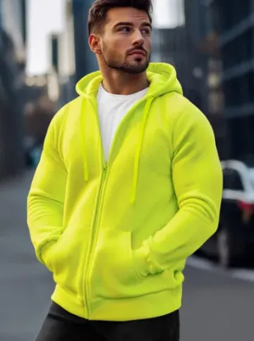 Bluza męska z kapturem rozpinana żółta-neonowa JS/2008Z^Ozonee Fashion