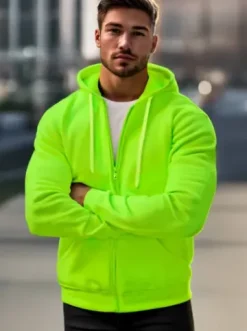 Bluza męska z kapturem rozpinana zielona-neonowa JS/2008Z^Ozonee Fashion