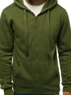 Bluza męska z kapturem rozpinana khaki JS/2008^Ozonee Fashion