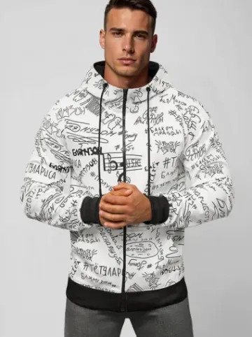 Bluza męska z kapturem rozpinana biała JS/8B1178/1Z^Ozonee Sale