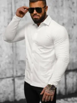 Bluza męska z kołnierzykiem ecru O/TB2264^Ozonee Hot