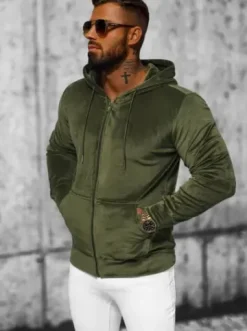 Bluza welurowa męska z kapturem khaki JS/8B1168/29^Ozonee Discount