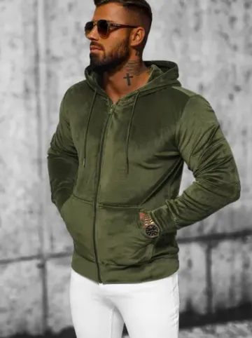 Bluza welurowa męska z kapturem khaki JS/8B1168/29^Ozonee Discount