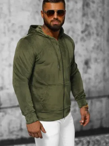 Bluza welurowa męska z kapturem khaki JS/8B1168/29^Ozonee Discount