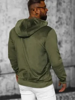 Bluza welurowa męska z kapturem khaki JS/8B1168/29^Ozonee Discount