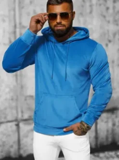 Bluza welurowa męska z kapturem niebieska JS/8B1170/17^Ozonee Clearance