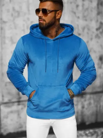 Bluza welurowa męska z kapturem niebieska JS/8B1170/17^Ozonee Clearance