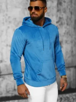 Bluza welurowa męska z kapturem niebieska JS/8B1170/17^Ozonee Clearance