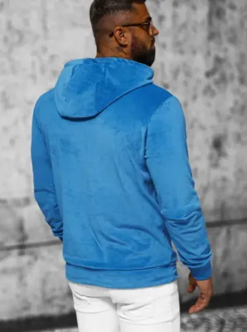 Bluza welurowa męska z kapturem niebieska JS/8B1170/17^Ozonee Clearance