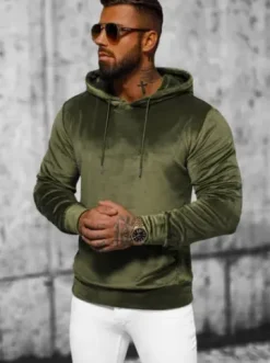 Bluza welurowa męska z kapturem khaki JS/8B1170/29^Ozonee Best