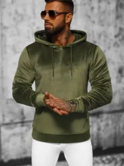 Bluza welurowa męska z kapturem khaki JS/8B1170/29^Ozonee Best