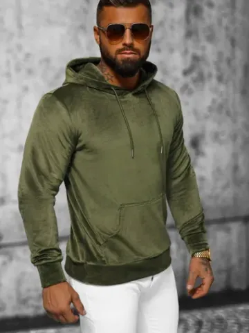 Bluza welurowa męska z kapturem khaki JS/8B1170/29^Ozonee Best