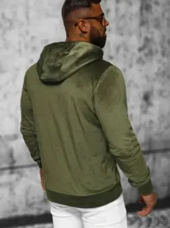 Bluza welurowa męska z kapturem khaki JS/8B1170/29^Ozonee Best
