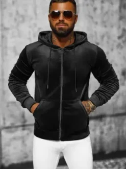 Bluza welurowa męska z kapturem czarna JS/8B1168/3^Ozonee Fashion