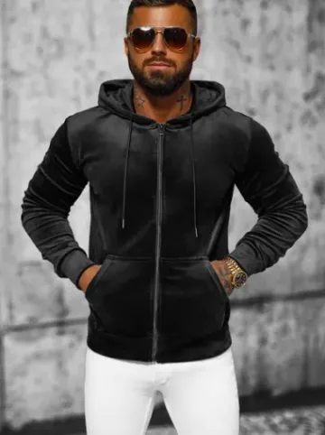 Bluza welurowa męska z kapturem czarna JS/8B1168/3^Ozonee Fashion