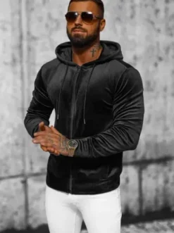 Bluza welurowa męska z kapturem czarna JS/8B1168/3^Ozonee Fashion