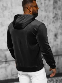 Bluza welurowa męska z kapturem czarna JS/8B1168/3^Ozonee Fashion