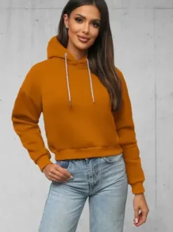 Bluza z kapturem damska camelowa O/12102^Ozonee Outlet