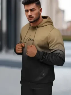 Bluza z kapturem męska beżowo-czarna JS/27B6501/91Z^Ozonee Sale