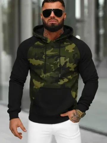 Bluza z kapturem męska khaki JS/8B158/29^Ozonee Fashion