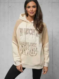 Bluza z kapturem oversize beżowa O/SWE23037Z^Ozonee Discount