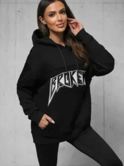 Bluza z kapturem oversize czarna O/SWE23019Z^Ozonee Sale