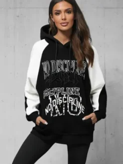 Bluza z kapturem oversize czarna O/SWE23037Z^Ozonee Outlet