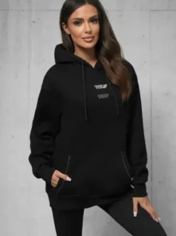 Bluza z kapturem oversize czarna O/SWE23013^Ozonee Fashion