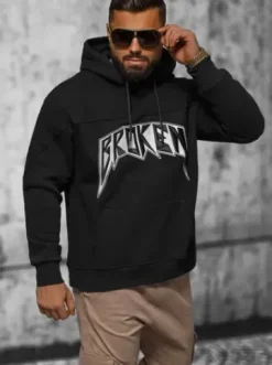 Bluza z kapturem oversize czarna O/SWE23019^Ozonee Clearance