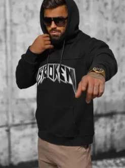 Bluza z kapturem oversize czarna O/SWE23019^Ozonee Clearance