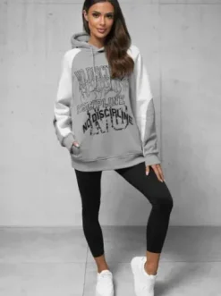 Bluza z kapturem oversize szara O/SWE23037Z^Ozonee New