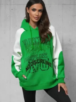 Bluza z kapturem oversize zielona O/SWE23037Z^Ozonee Hot