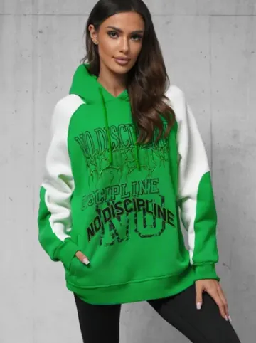 Bluza z kapturem oversize zielona O/SWE23037Z^Ozonee Hot