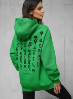 Bluza z kapturem oversize zielona O/SWE23017Z^Ozonee Fashion