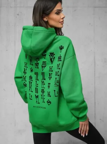 Bluza z kapturem oversize zielona O/SWE23017Z^Ozonee Fashion