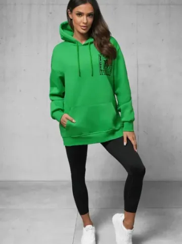 Bluza z kapturem oversize zielona O/SWE23017Z^Ozonee Fashion